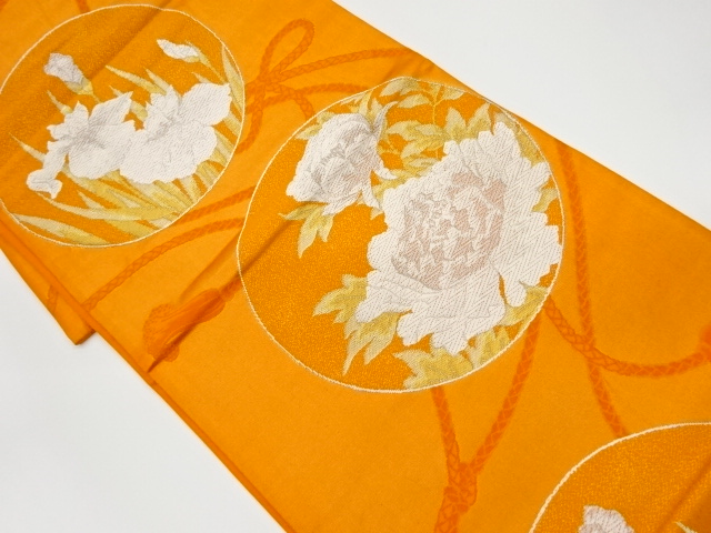 リサイクル　牡丹に菖蒲模様織出し袋帯